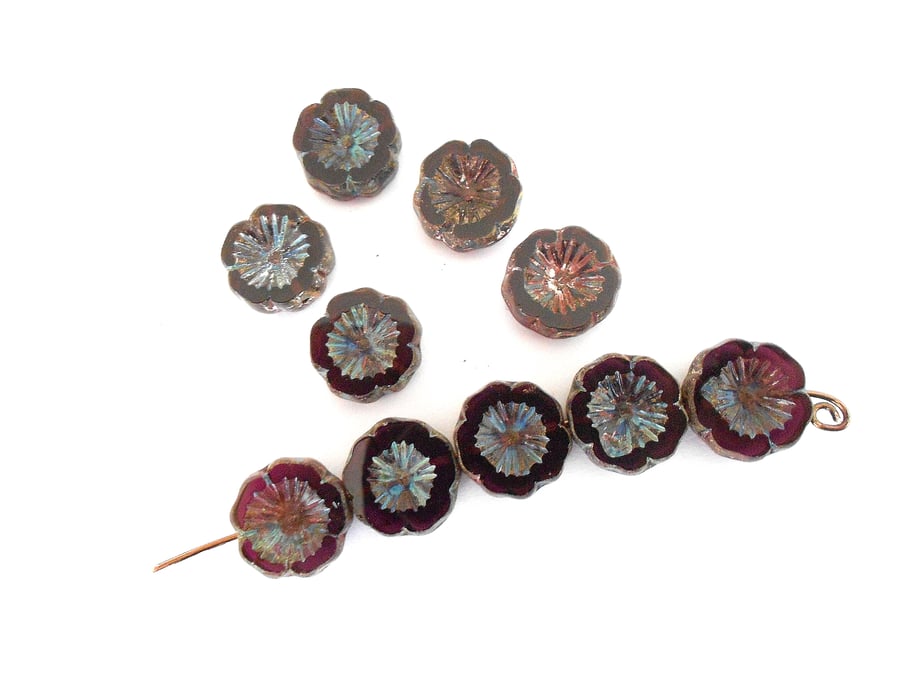 10 Czech Glass Flower Beads
