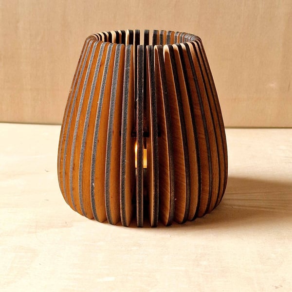 Laser Cut Wooden Tealight Holder, Handmade Plywood Lantern, Hygge Home Décor