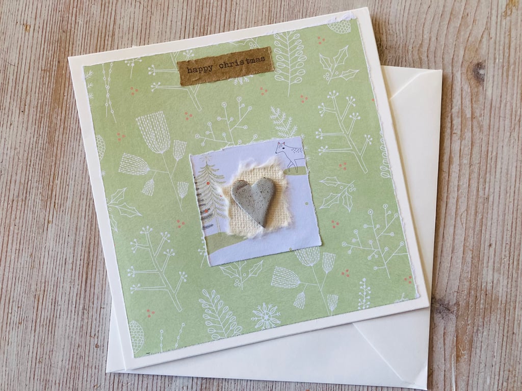 Ceramic Christmas card, love heart design hand made as a gift 
