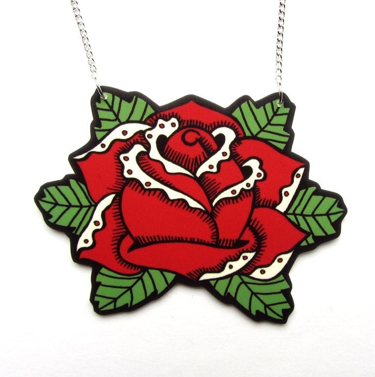 Rose Necklace Large Tattoo Inspired Red by Dolly Cool