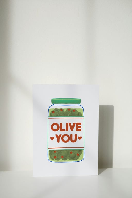 Olive You Funny Valentines Anniversary Love A6 Size Greeting Card