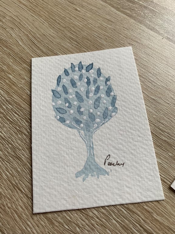 ACEO  Original Abstract Watercolour Miniature "White Berry Tree 1"