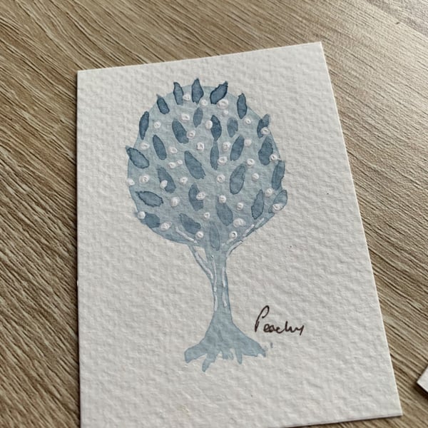 ACEO  Original Abstract Watercolour Miniature "White Berry Tree 1"