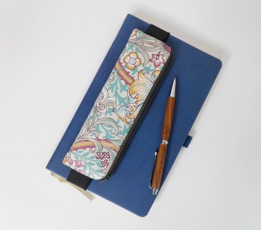 Pencil case for cover of book diary journal elasticated Golden Lily fabric