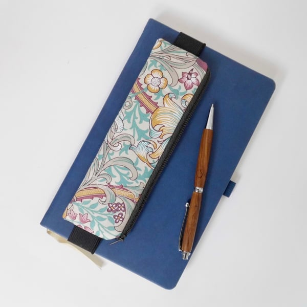  Elasticated pencil case for cover of book diary journal Golden Lily fabric