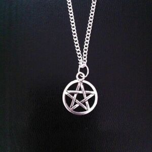 pentagram pendant necklace silver plated 18" curb chain silver charm
