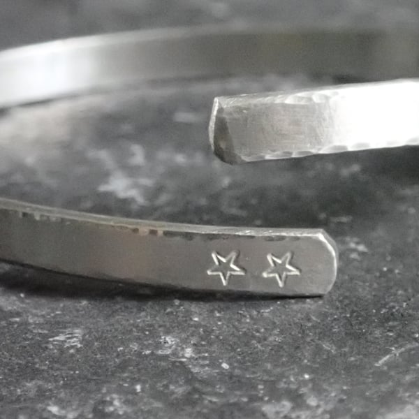 HUG and Star Bangle, Secret HUG Message, Recycled Sterling Silver, Stamped