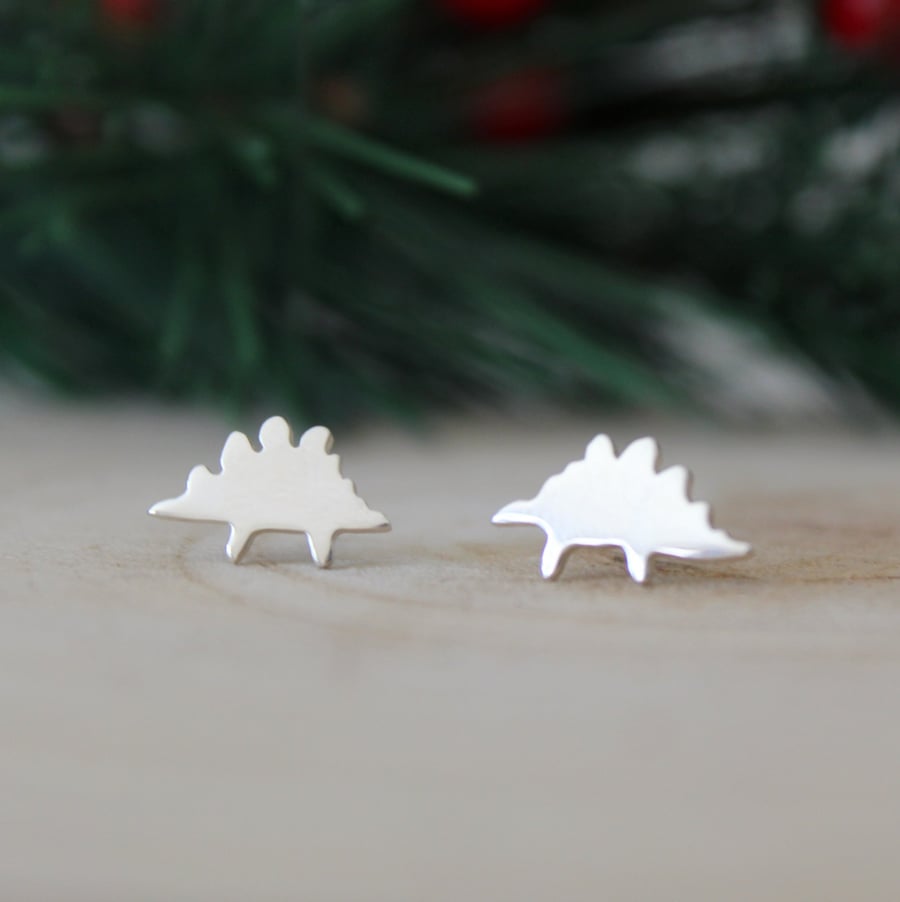 Sterling Silver Stegosaurus Earrings
