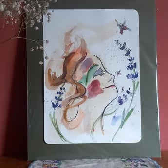 Original nature girl painting ' Lacey lavender'