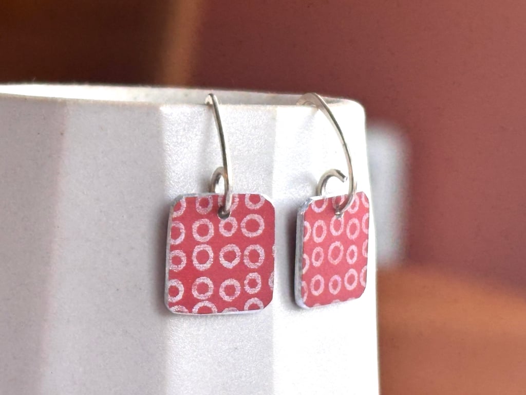 Red square drop earrings