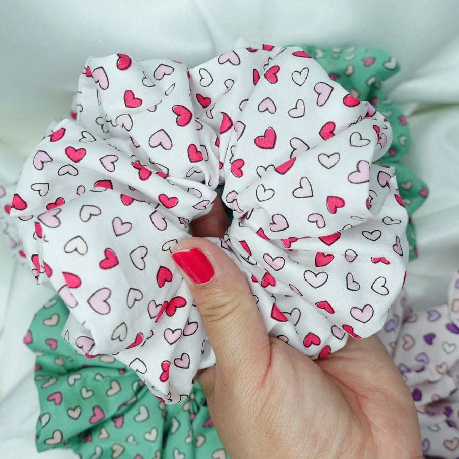 Love Hearts Scrunchies, XXL Oversized Cotton Scrunchies, Gifts for Her