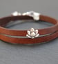Leather wrap bracelet -lotus flower silver plated - Image 4