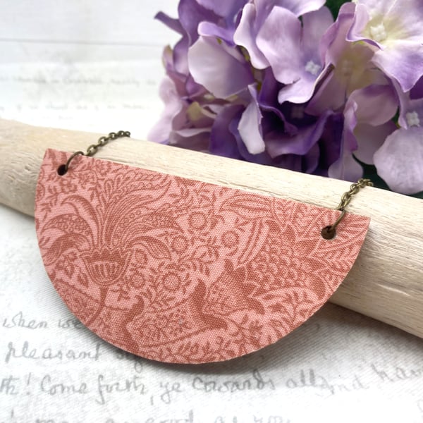 Pink Indian pattern statement semi-circular necklace William Morris lover