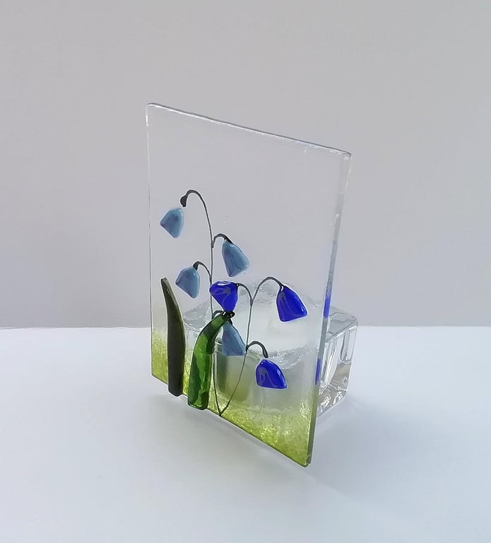 Fused Glass Bluebell Tealight Holder: Handmade Candle Gift