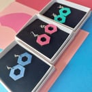 Dangly open hexagon colourful earrings