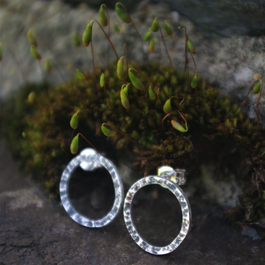 Eco Silver Organic Oval Stud Earrings