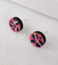Hand painted colourful leopard print wooden circle ear studs - Image 2