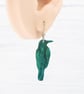 Titanium hypoallergenic ear wire - Crow dangle earrings - Unique - Green galaxy  - Image 2