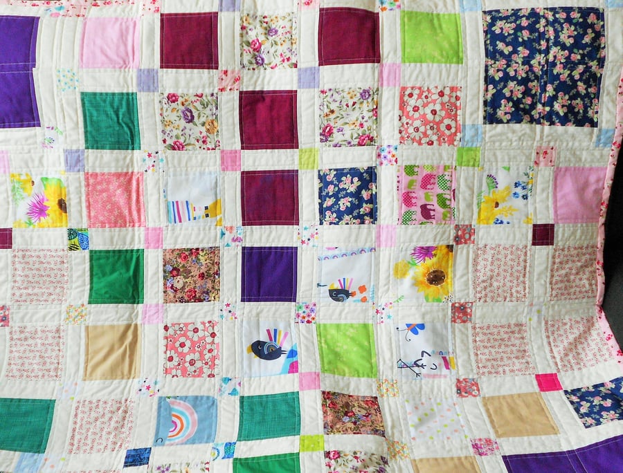 Floral Fabric Patchwork Quilt - All Cotton Fabrics