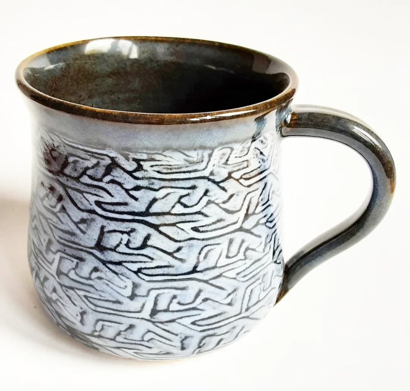 Blue Patterned Glazed Mug - Hand Thrown Stoneware Ceramic Mug 