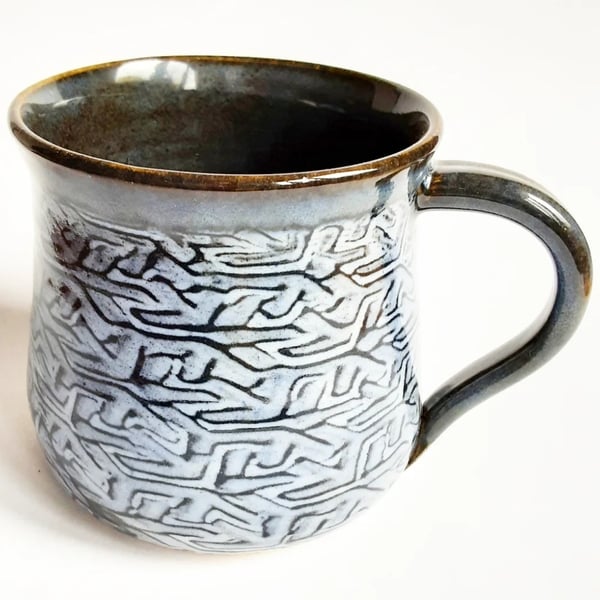 Blue Patterned Glazed Mug - Hand Thrown Stoneware Ceramic Mug 