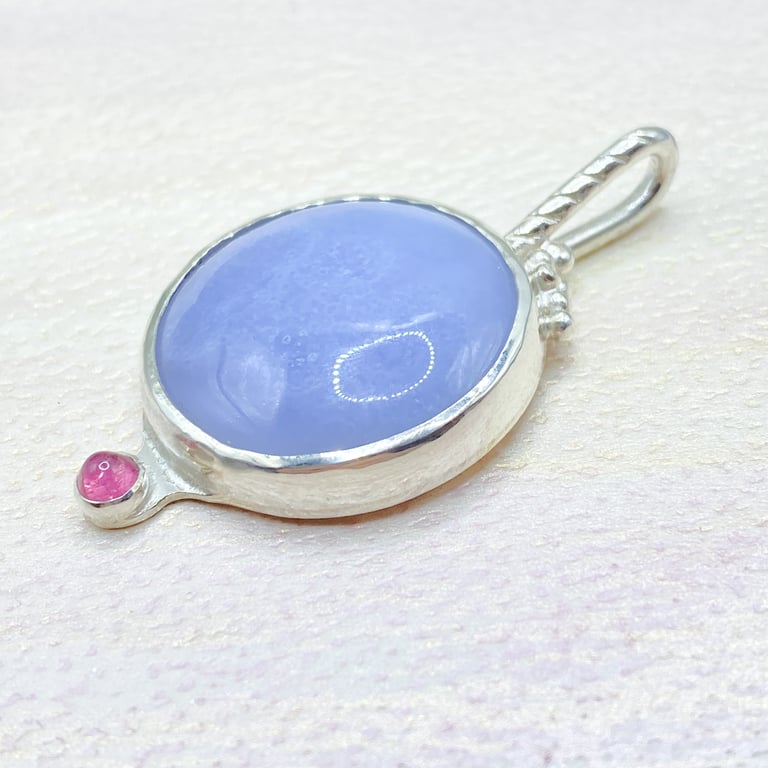 Handmade Chalcedony & Tourmaline Silver Pendant