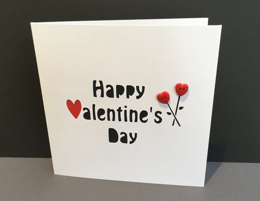 Valentine's Day Card - paper cut - buttons