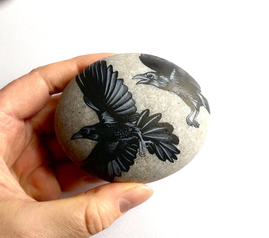 Painted Ravens Stone - Nature Inspired Personalised Living Space Home Art Gifts