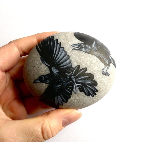 Painted Ravens Stone - Nature Inspired Personalised Living Space Home Art Gifts