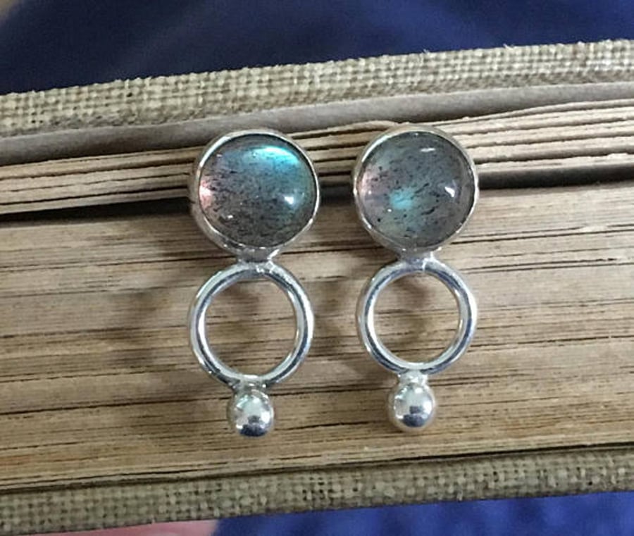 Labradorite earrings, silver stud earrings