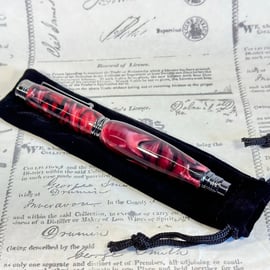 Dark Chrome, red & black resin Rollerball Pen