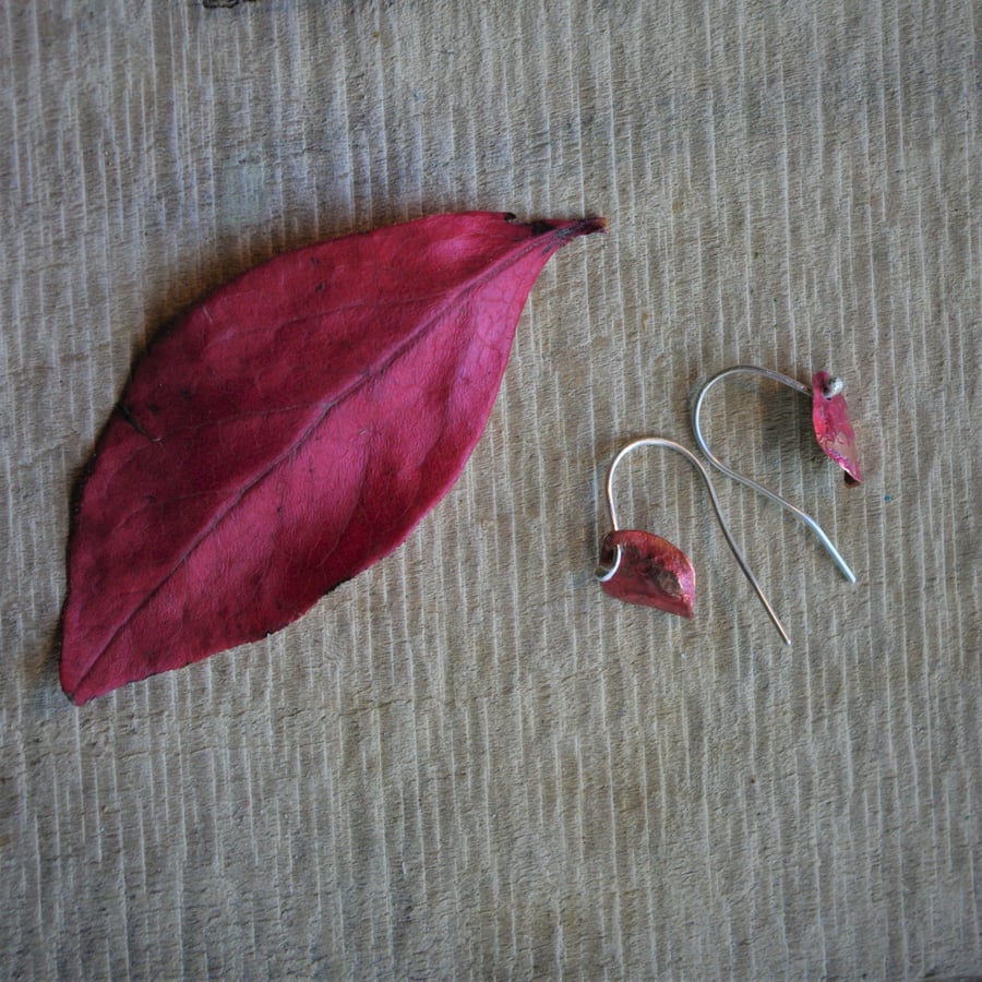 Small Red Autumn Leaf Drop Earrings