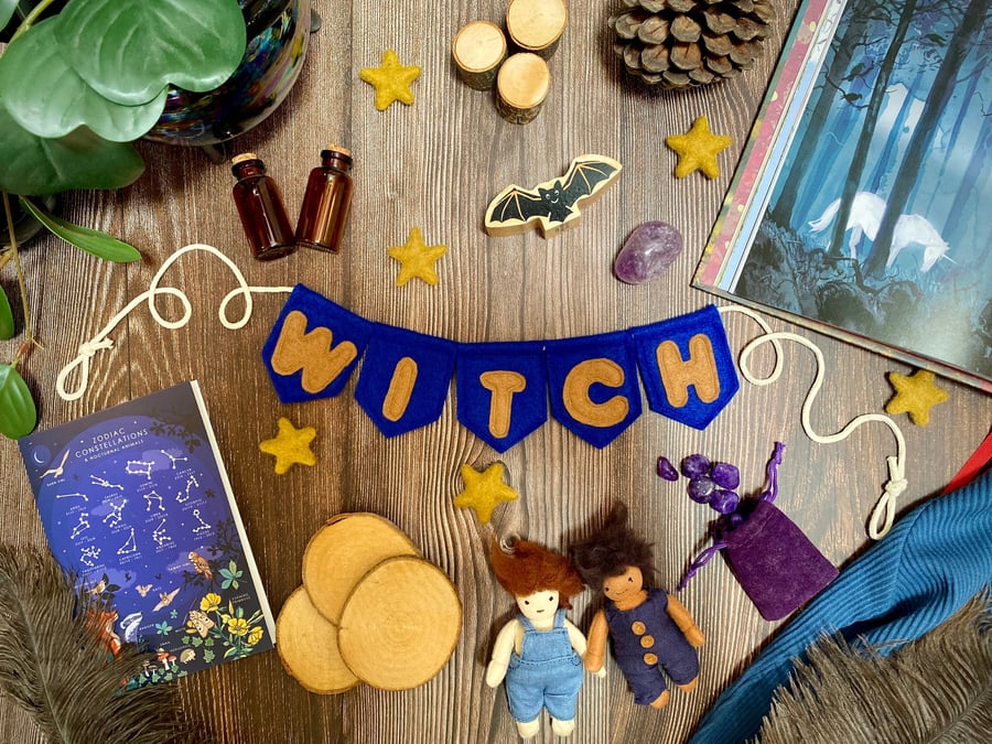 Witch Magic School Blue & Bronze House Colours Mini Bunting Garland