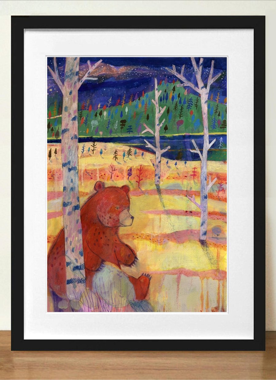 Grizzly bear in the woods A3 Print