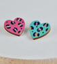 Painted Leopard Print Wooden Heart Brooch - Image 1