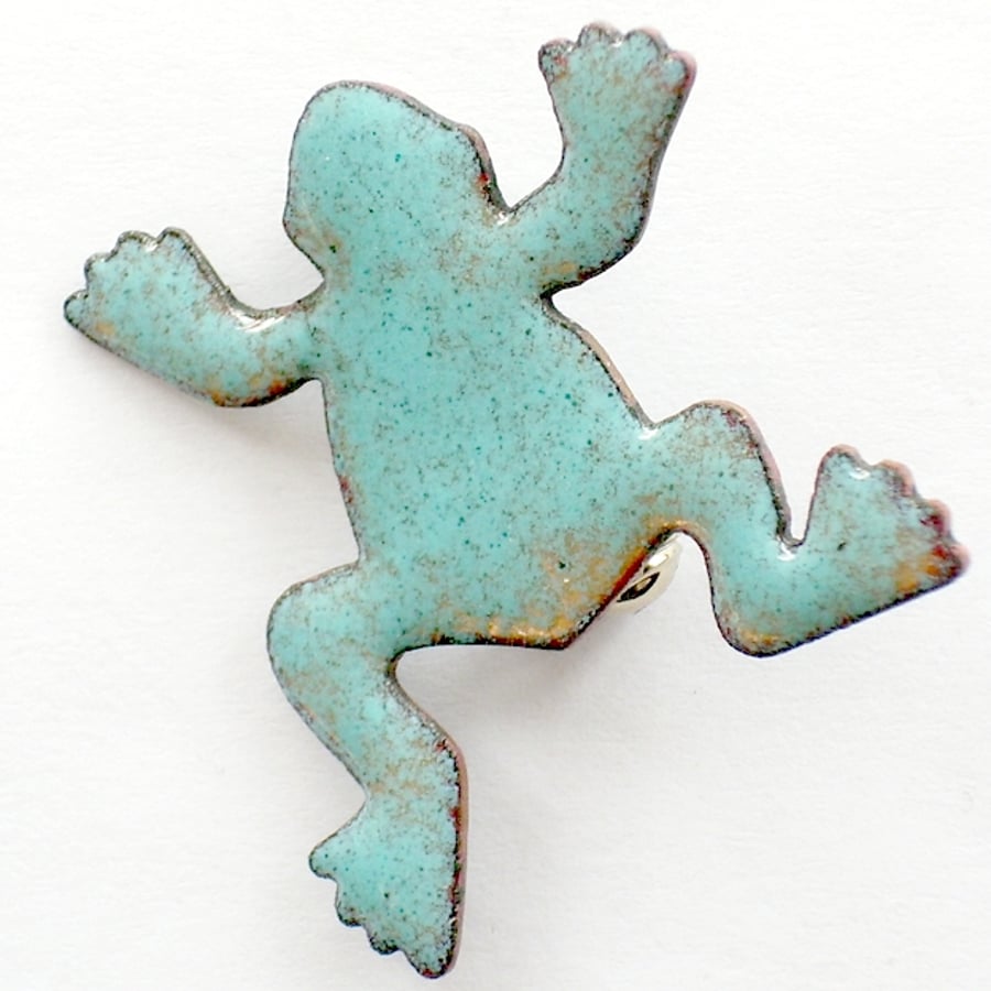 enamel brooch - frog - turquoise over golden brown
