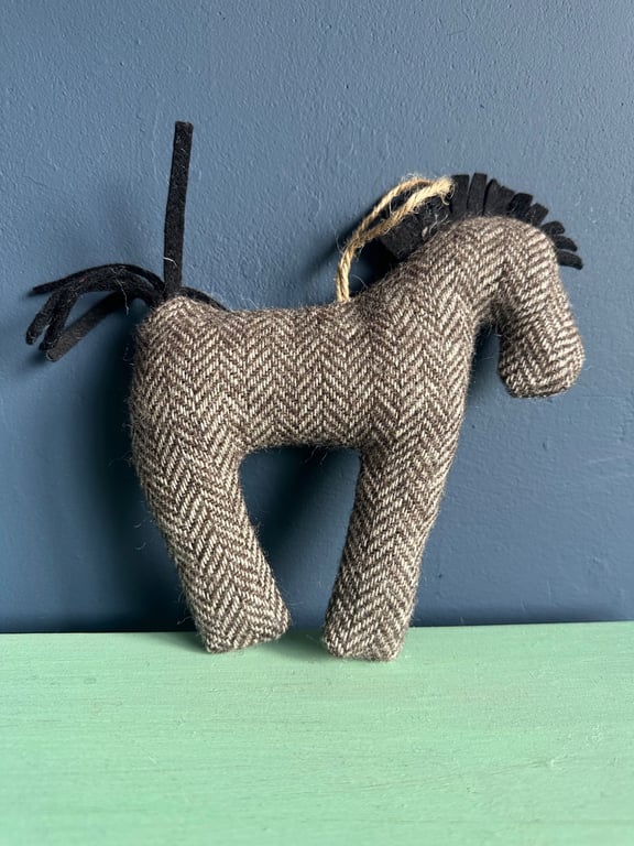Horse Decoration in Vintage Welsh Tweed, Hanging Ornament, Handmade in Wales