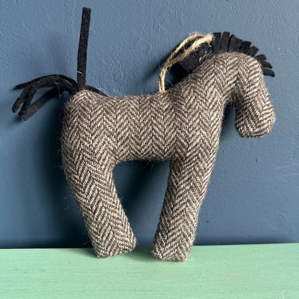 Horse Decoration in Vintage Welsh Tweed, Hanging Ornament, Handmade in Wales