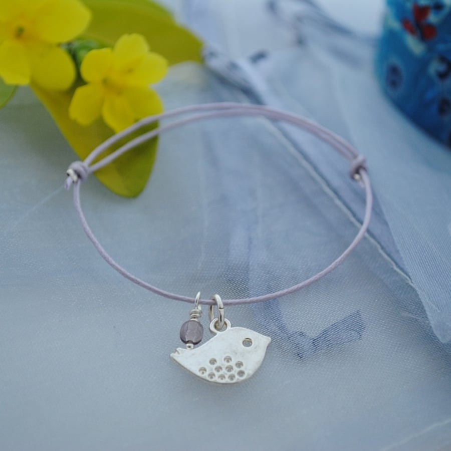 Friendship Bracelet-Lilac & silver bird bracelet