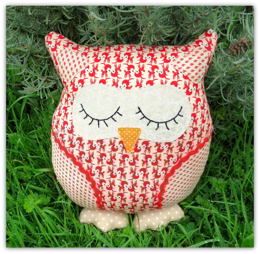 Christmas owl.  A 23cm tall owl cushion.