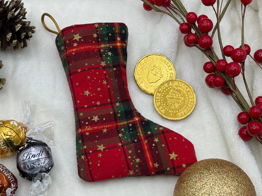 Small Fabric Stocking, Small Gift, Tree Decoration, Traditional Christmas