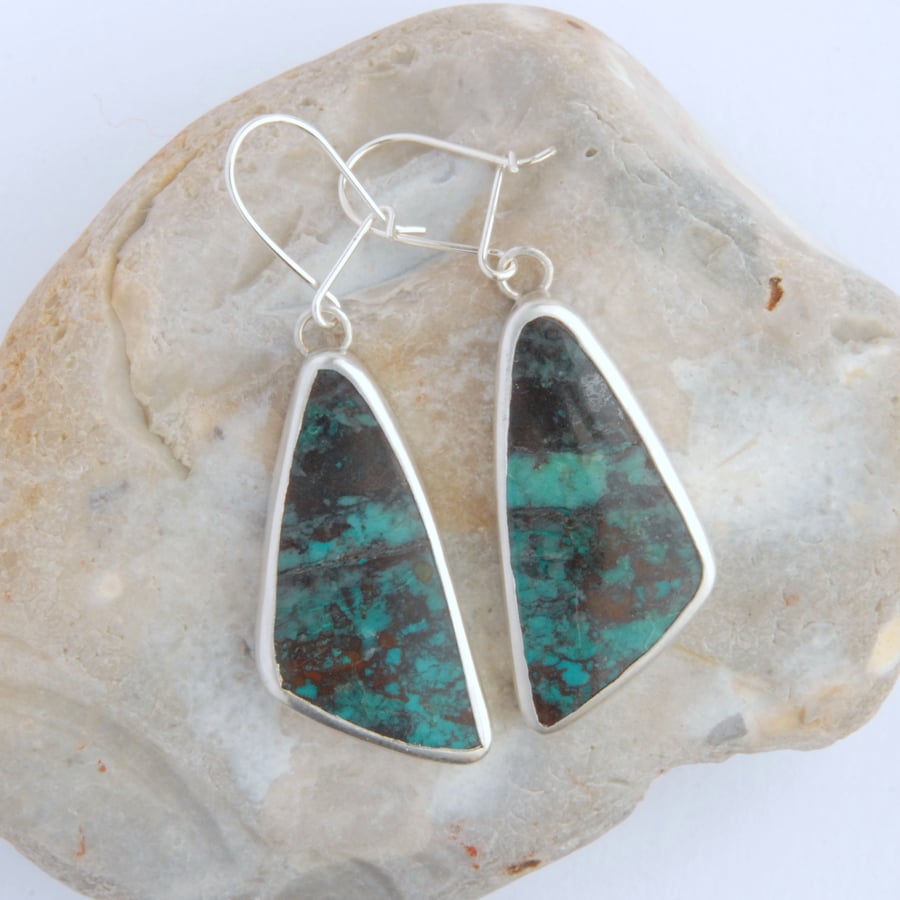 Chrysocolla and sterling silver drop earrings