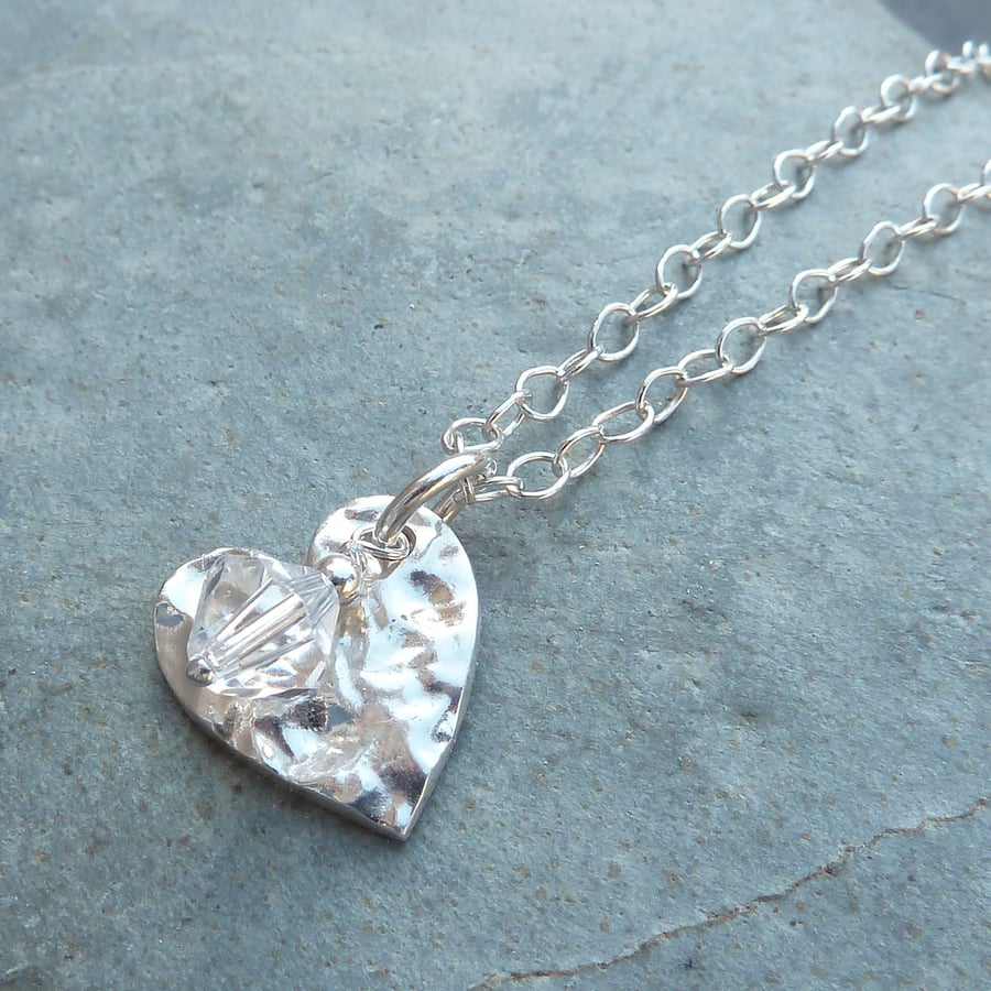 April Birthstone Necklace - Fine Silver Charm and Diamond Crystal Birthstone