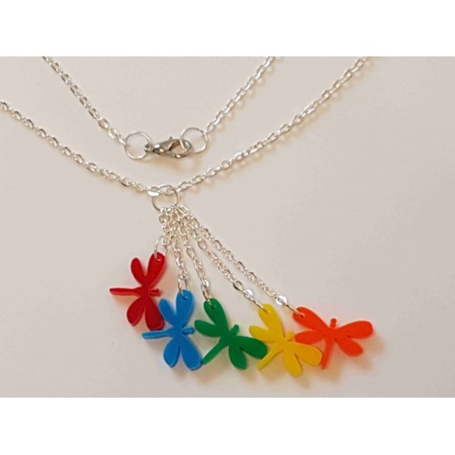 Dangly 5 Dragonfly Necklace - Acrylic