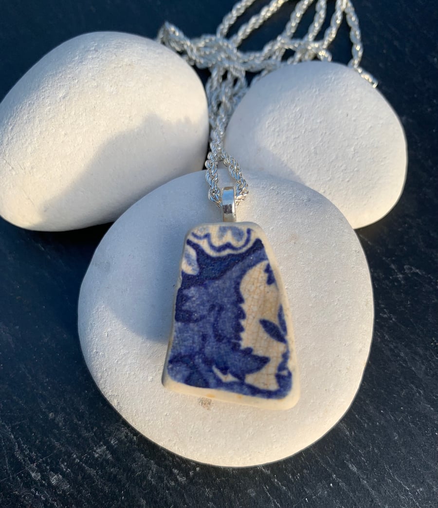 Silver plate mounted seapottery pendant
