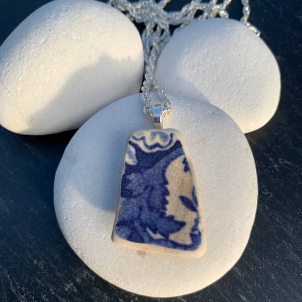 Silver plate mounted seapottery pendant