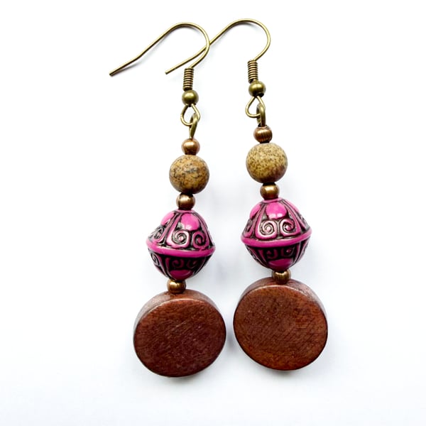 Brown and Purple Boho Drop Dangle Earrings