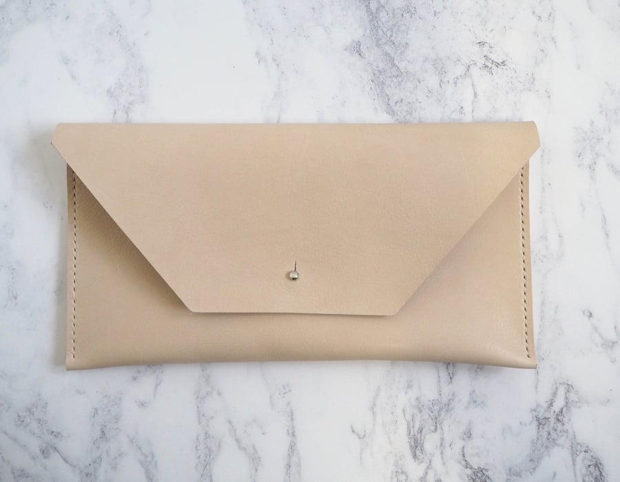 Cream Leather Clutch Bag, Envelope Minimalist Style Bag