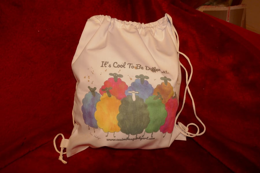 Colourful Sheep Drawstring bag, 34cm x 40 cm "It's Cool to Be Different"