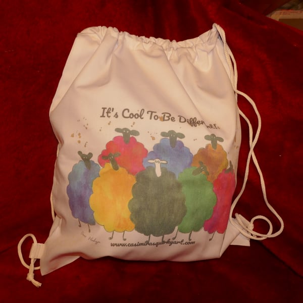 Colourful Sheep Drawstring bag, 34cm x 40 cm "It's Cool to Be Different"